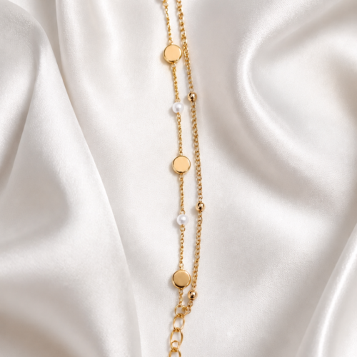 01BR0100 Pearl & Disc Double Layer Bracelet
