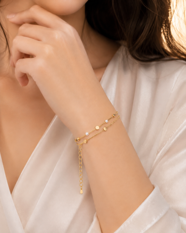Pearl & Disc Double Layer Bracelet