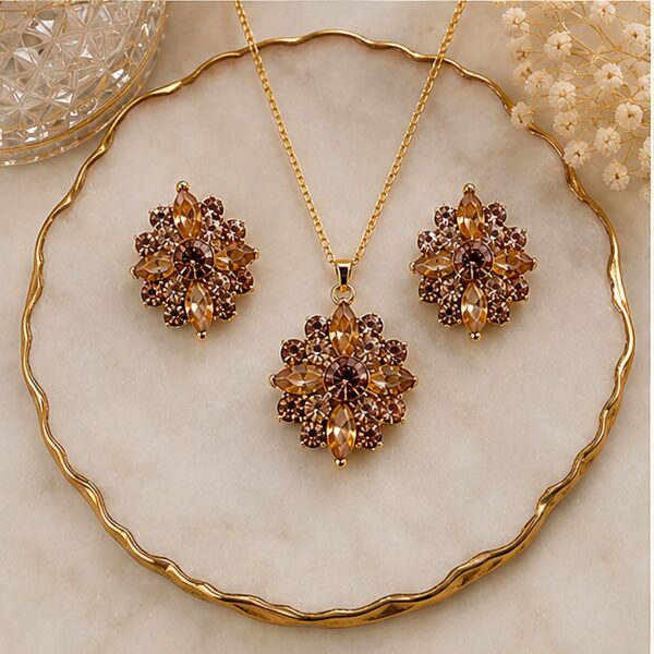 01CS0350 Amber Crystal Floral Set