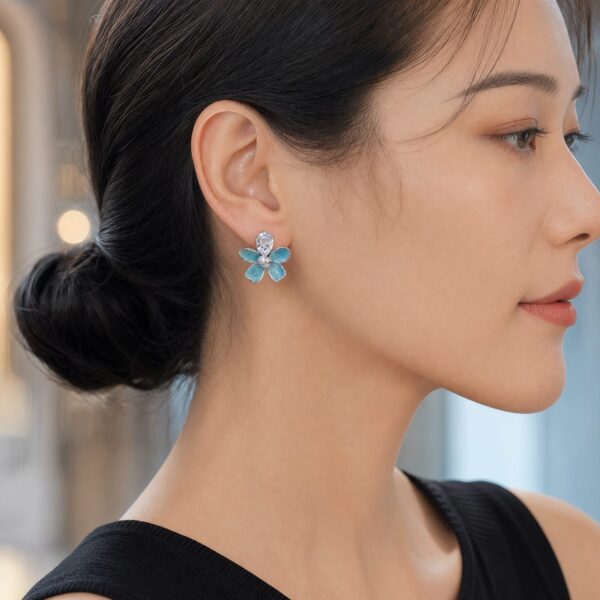 02ST0400(2) Blue Enamel Blossom Studs