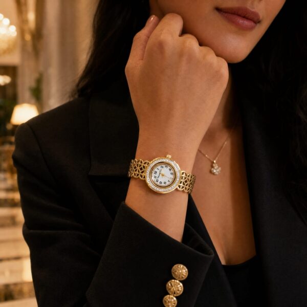 02WAT750(2) Gold Circular Lattice Watch