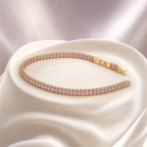 Amethyst-Tone Double Row Crystal Bracelet