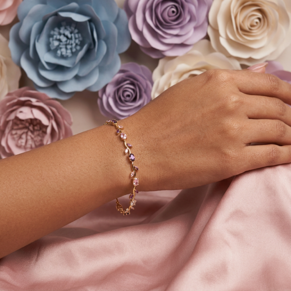 03BR0500(2) Pink-Purple Jeweled Vine Bracelet