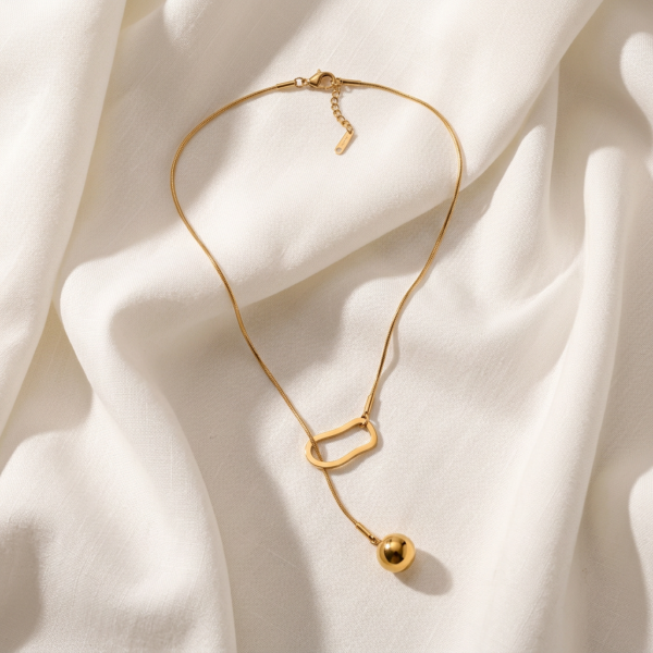 03CH0200 Geometric Link and Ball Drop Necklace