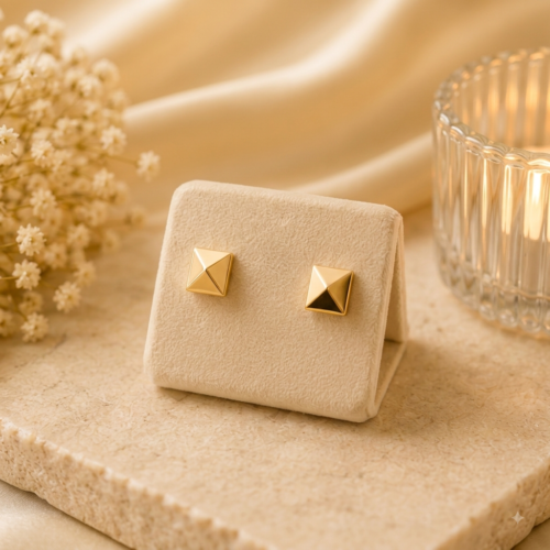 Faceted Square Gold-Tone Stud Earrings