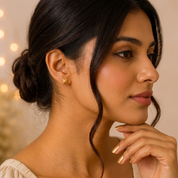 Faceted Square Gold-Tone Stud Earrings