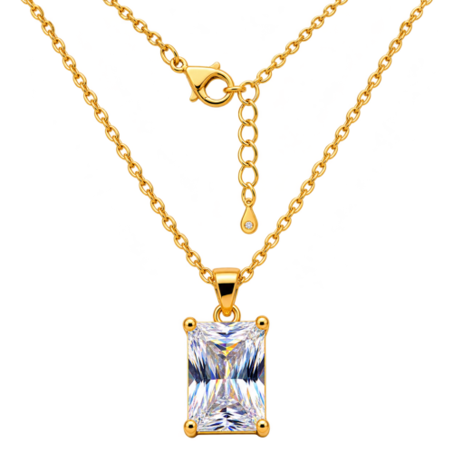 04CH0200-1 Emerald-Cut Clear Crystal Pendant Necklace