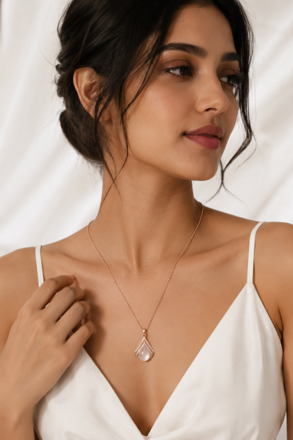 04CH0250(2) Pink Teardrop Halo Necklace