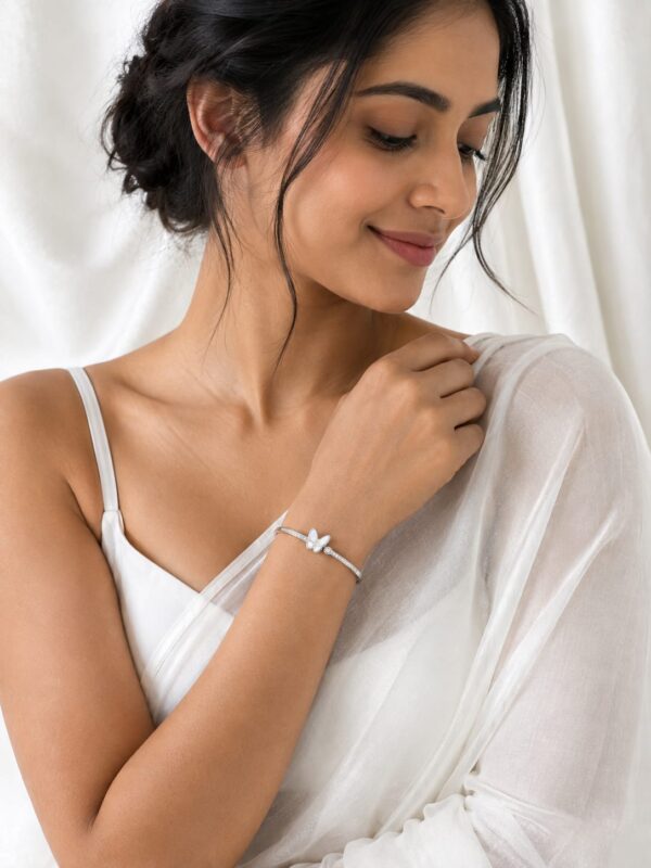 Iridescent Butterfly Silver Bangle
