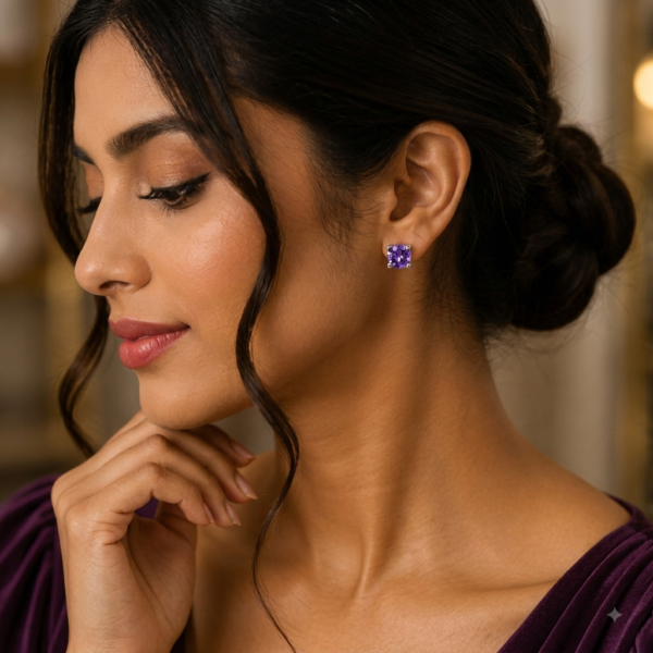 Purple Faceted Gemstone Stud Earrings