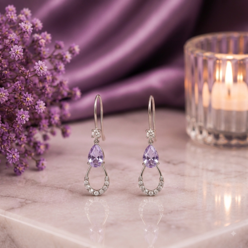 04ST0400 Lavender Teardrop Loop Drop Earrings