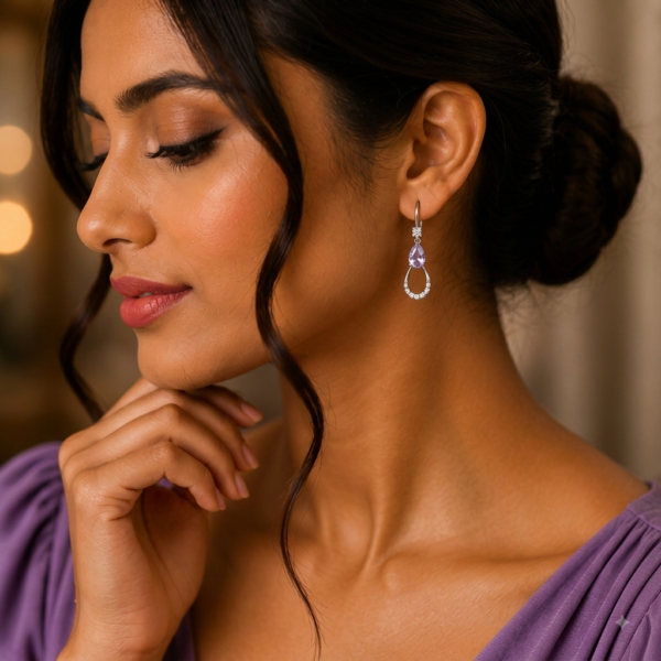 04ST0400(2) Lavender Teardrop Loop Drop Earrings