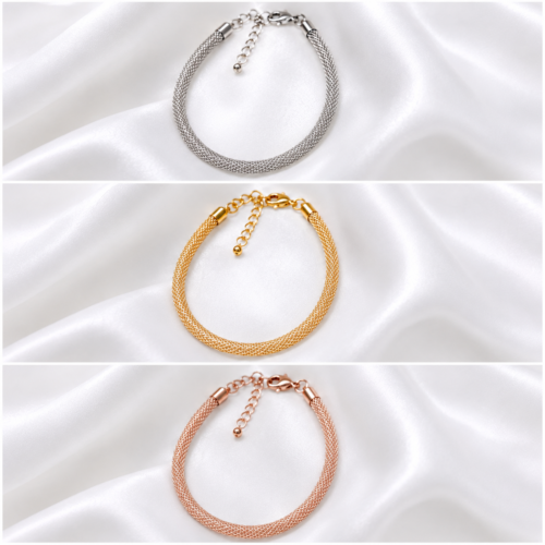 Three-Tone Woven Mesh Bracelet Set