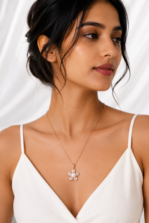 05CH0250(2) Crystal Flower & Pearl Necklace