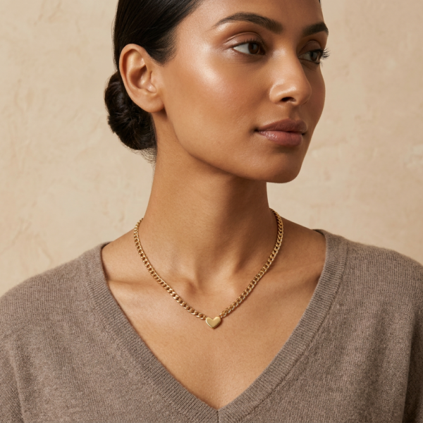 05CH0300(2) Heart Accent Curb Chain Necklace