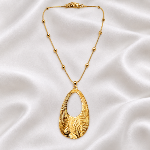 05CH0400 Textured Oval Statement Pendant Necklace