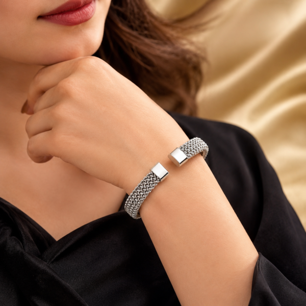 Sterling Silver-Tone Mesh Bangle