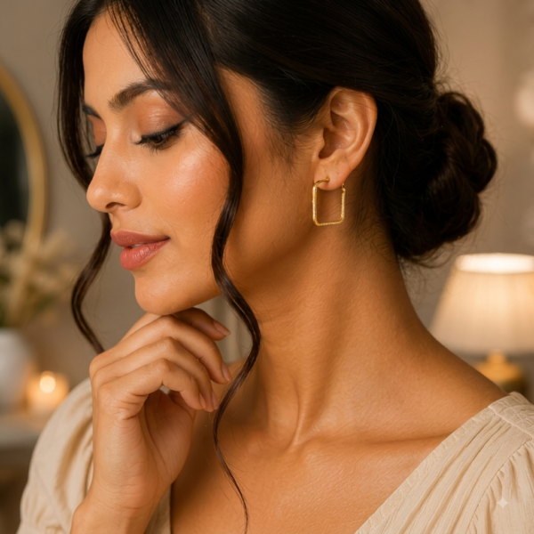 05ST0250(2) Rounded Square Gold-Tone Hoop Earrings
