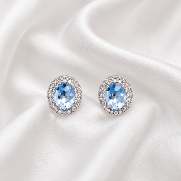 05ST0320 Blue Oval Halo Stud Earrings