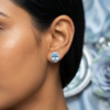 05ST0320(2) Blue Oval Halo Stud Earrings