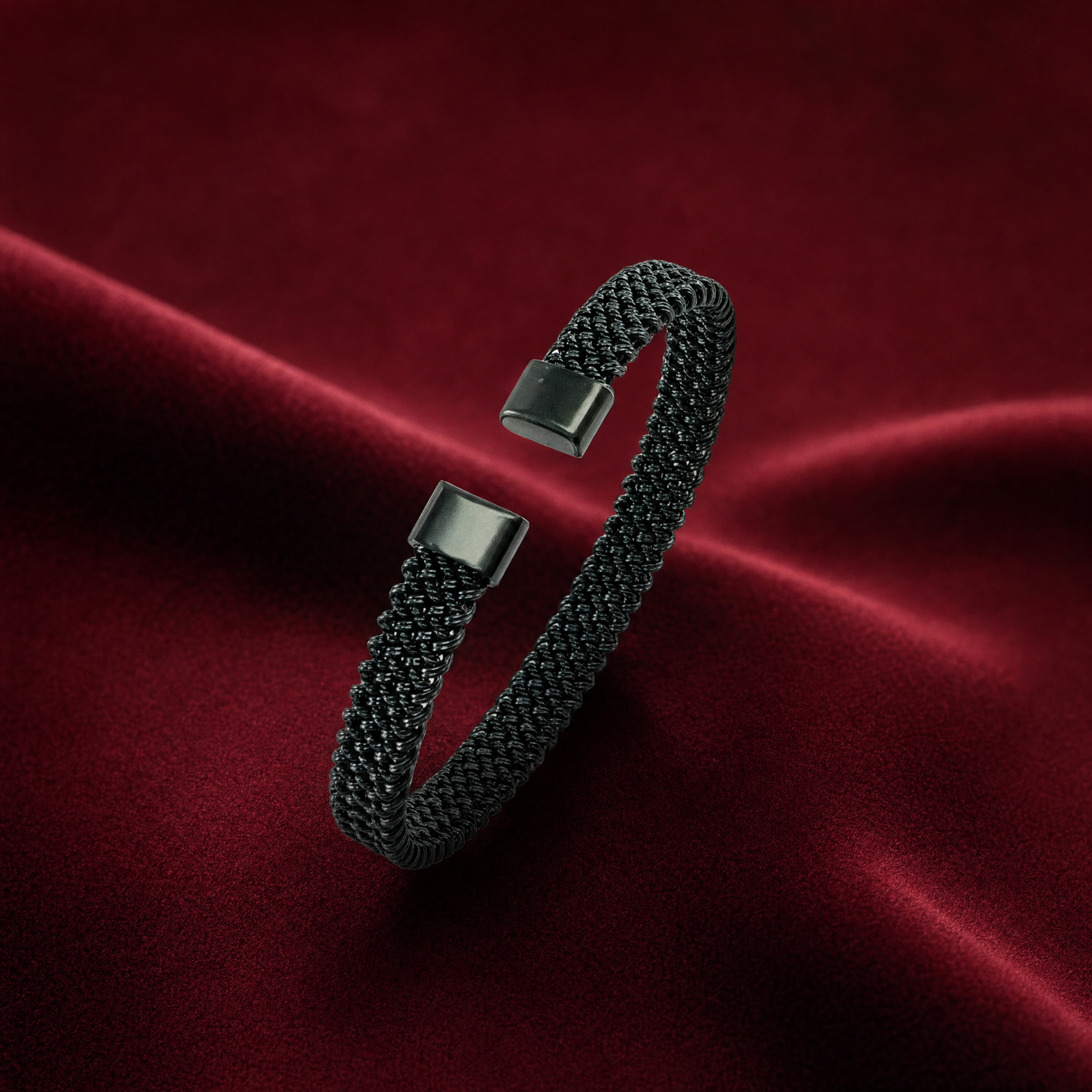 06KA0250 Midnight Black Mesh Cuff Bangle