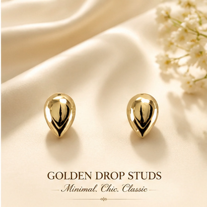 06ST0150 Golden Teardrop Studs