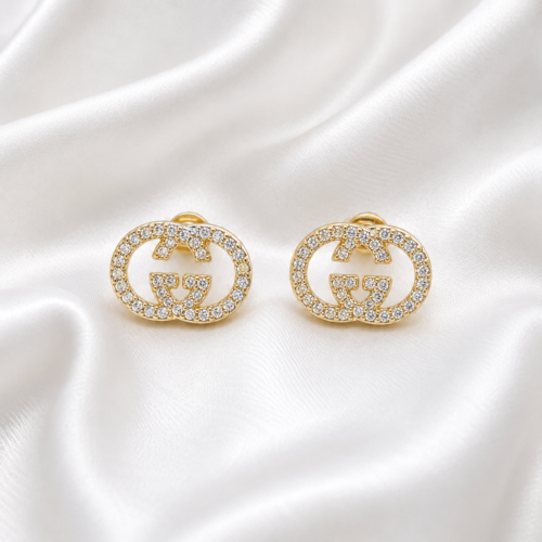 06ST0210 Crystal Oval Monogram-Inspired Stud Earrings