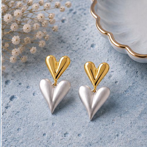 Two-Tone Heart Drop Earrings