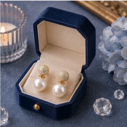 Blue Crystal Pearl Drop Earrings
