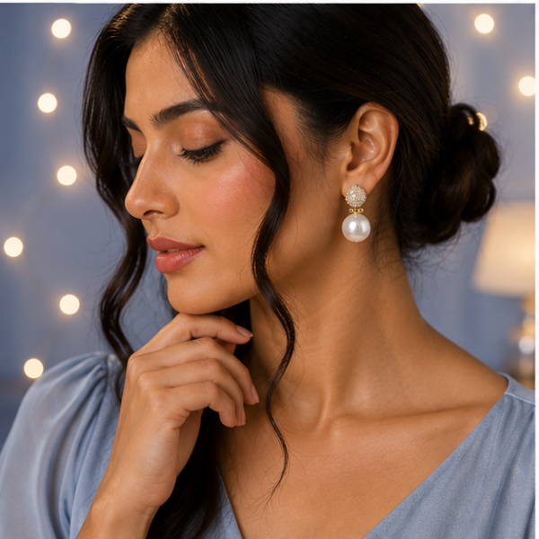06ST0320(2) Blue Crystal Pearl Drop Earrings
