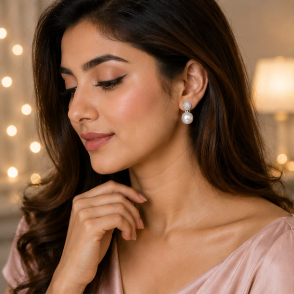 07ST0320(2) Silver-Tone Pearl Drop Earrings