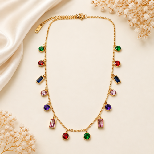 08CH0400 Rainbow Station Gemstone Necklace