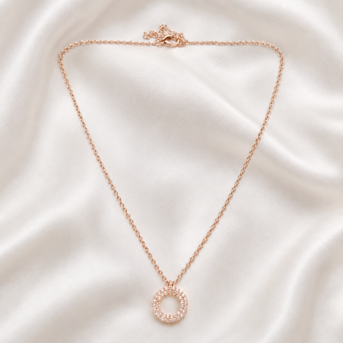 09CH0250 Rose-Tone Pav? Circle Pendant Necklace