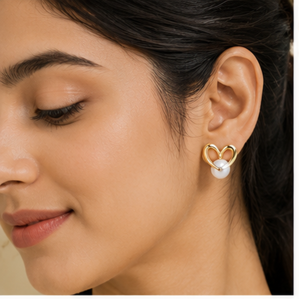 09ST0180(2) Pearl Heart Curve Studs