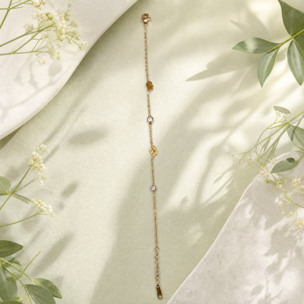 10BR0200 Leaf & Crystal Chain Bracelet