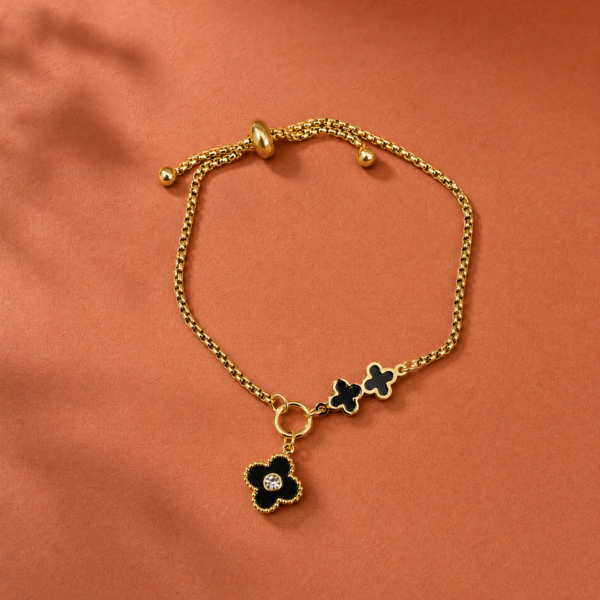 10BR0300 Black Flower Slider Bracelet
