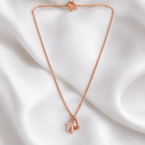 10CH0250 Rose-Tone Sculptural Crystal Pendant Necklace