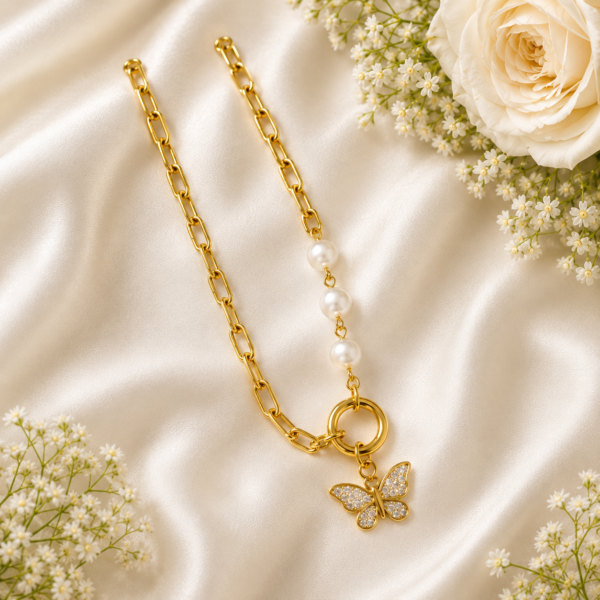Pearl Link Butterfly Necklace
