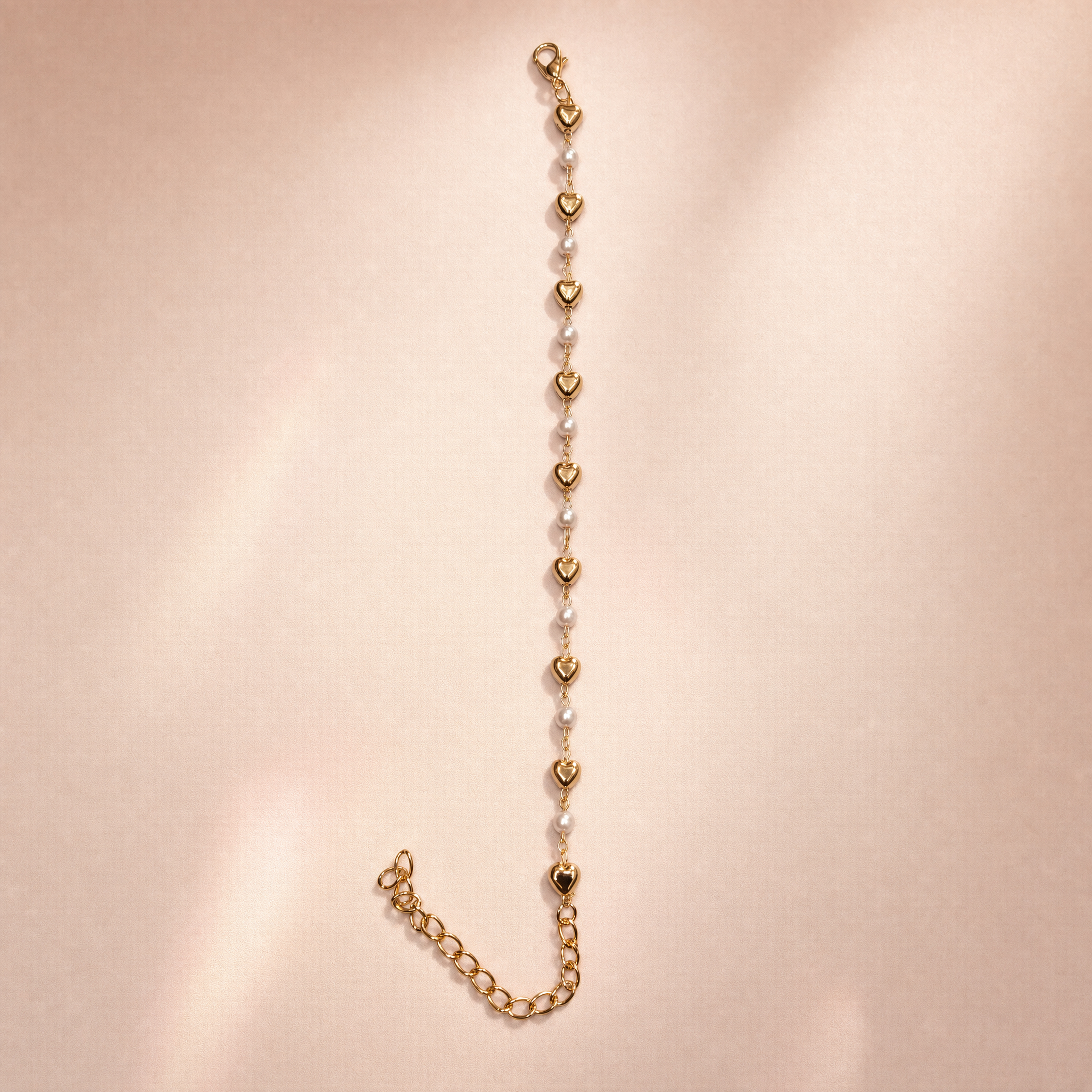 Pearl & Heart Charm Anklet(Pair)