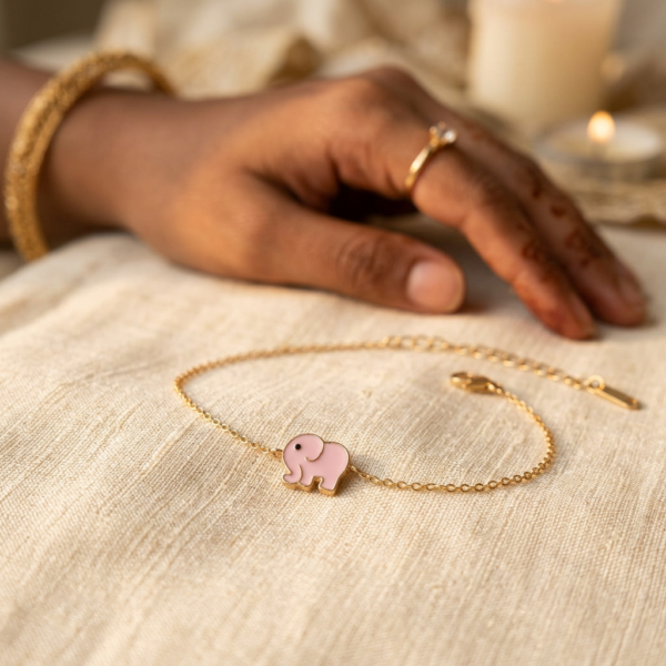 11BR0200(2) Pink Elephant Charm Bracelet