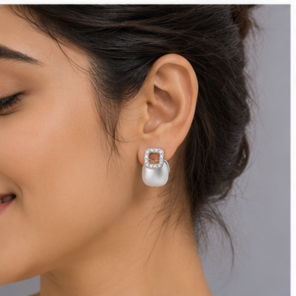 Crystal Frame Pearl Studs