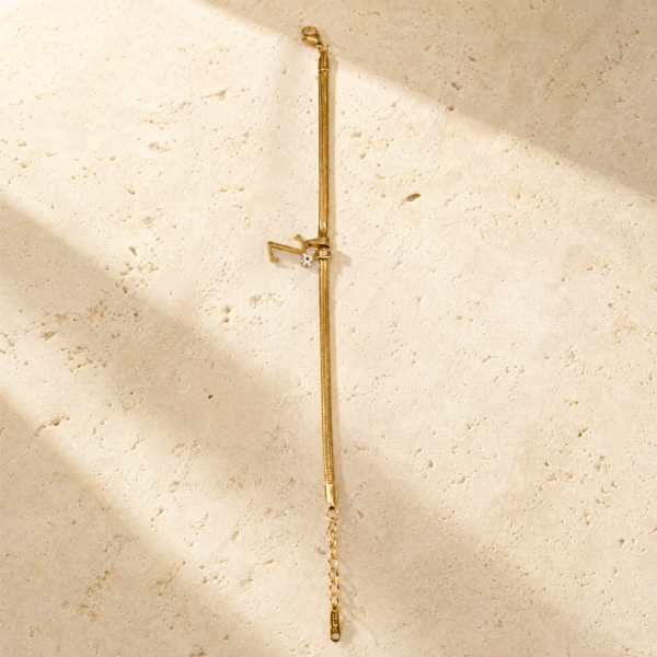 12BR0200 Letter Charm Snake-Chain Bracelet
