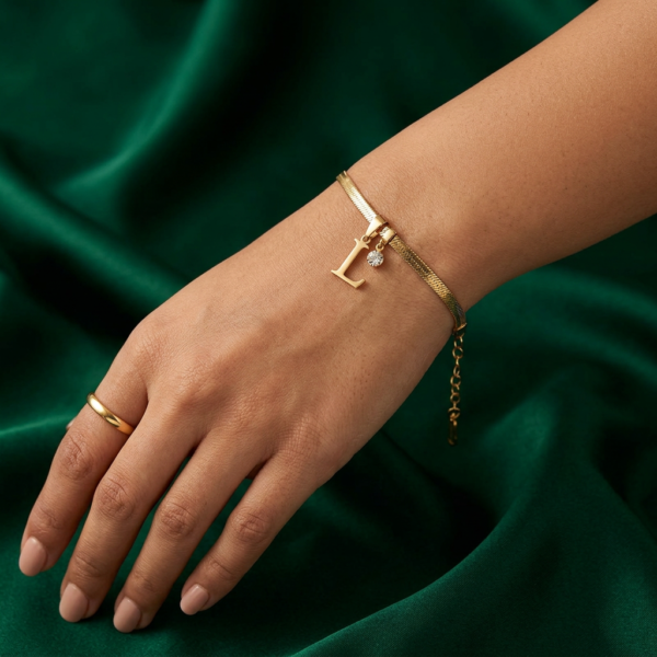 12BR0200(2) Letter Charm Snake-Chain Bracelet