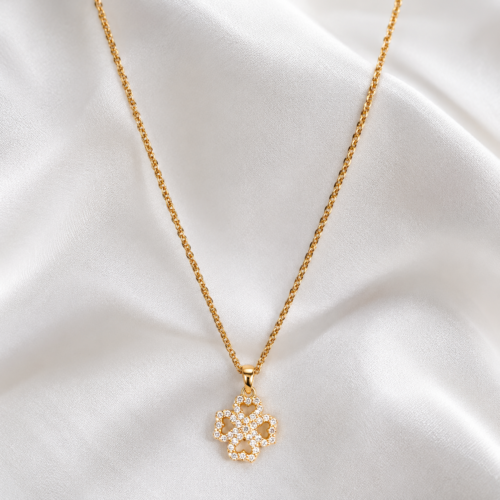 Clear Crystal Quatrefoil Pendant Necklace
