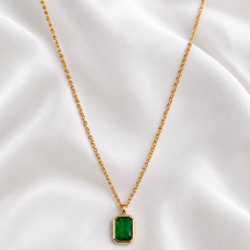 13CH0250 Deep Green Faceted Pendant Necklace