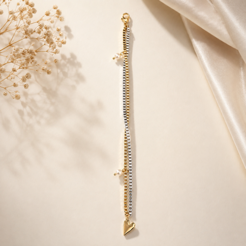16BR0200 Two-Tone Pearl Heart Tennis Bracelet