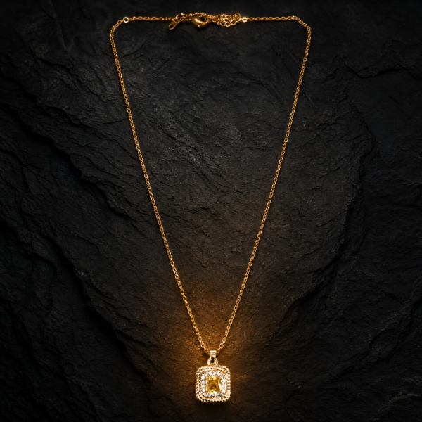 Golden Citrine-Style Rectangular Pendant Necklace