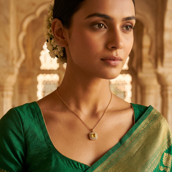 Golden Citrine-Style Rectangular Pendant Necklace