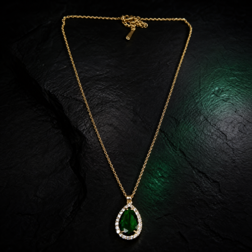 23CH0250 Emerald Teardrop Halo Necklace