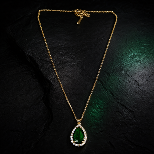 23CH0250 Emerald Teardrop Halo Necklace